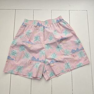 Vintage Reyn Spooner Pink Shorts Palm Trees Sailboats Medium 80s 90s